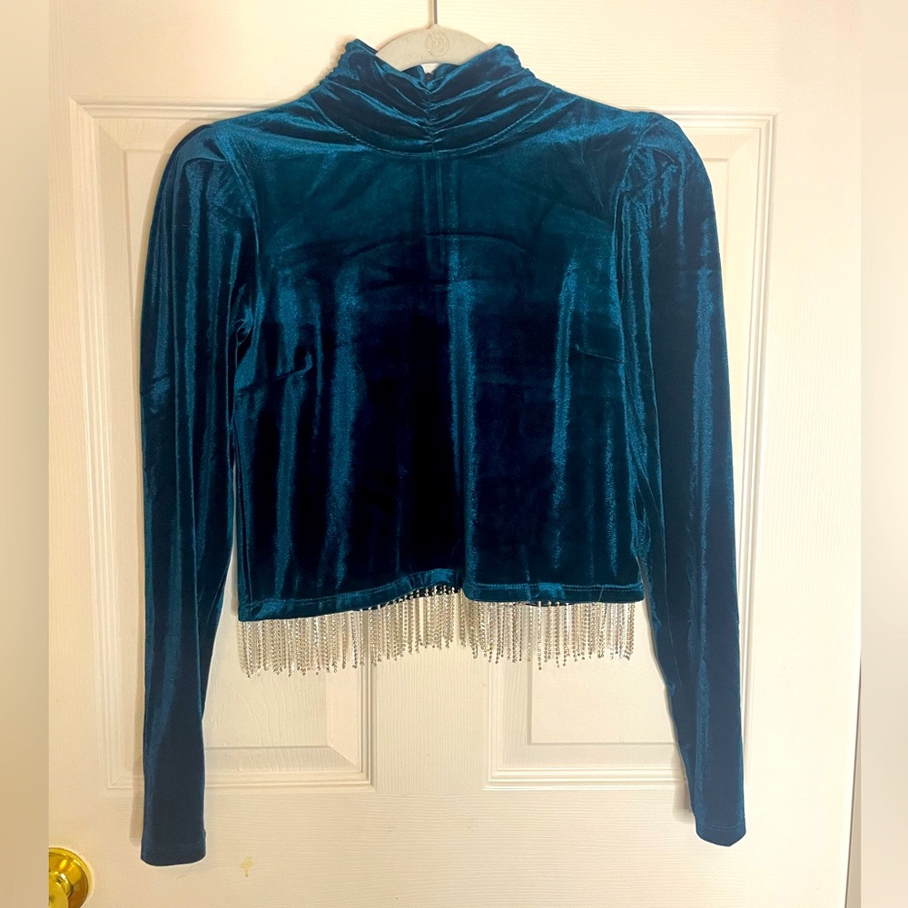 NWOT JOIE RHINESTONE FRINGE TURTLENECK CROP
